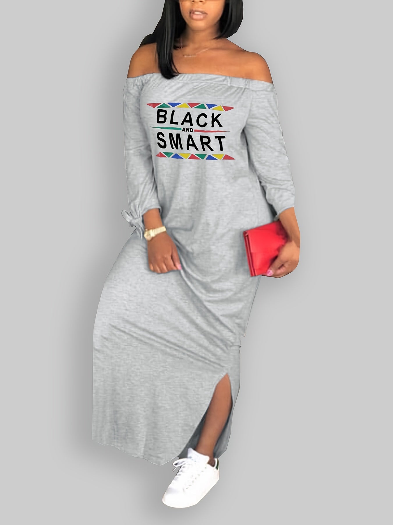 Robe Épaules Dénudées Imprimée Lettres – Style Crayon Décontracté | Printemps-Automne | S au XXL