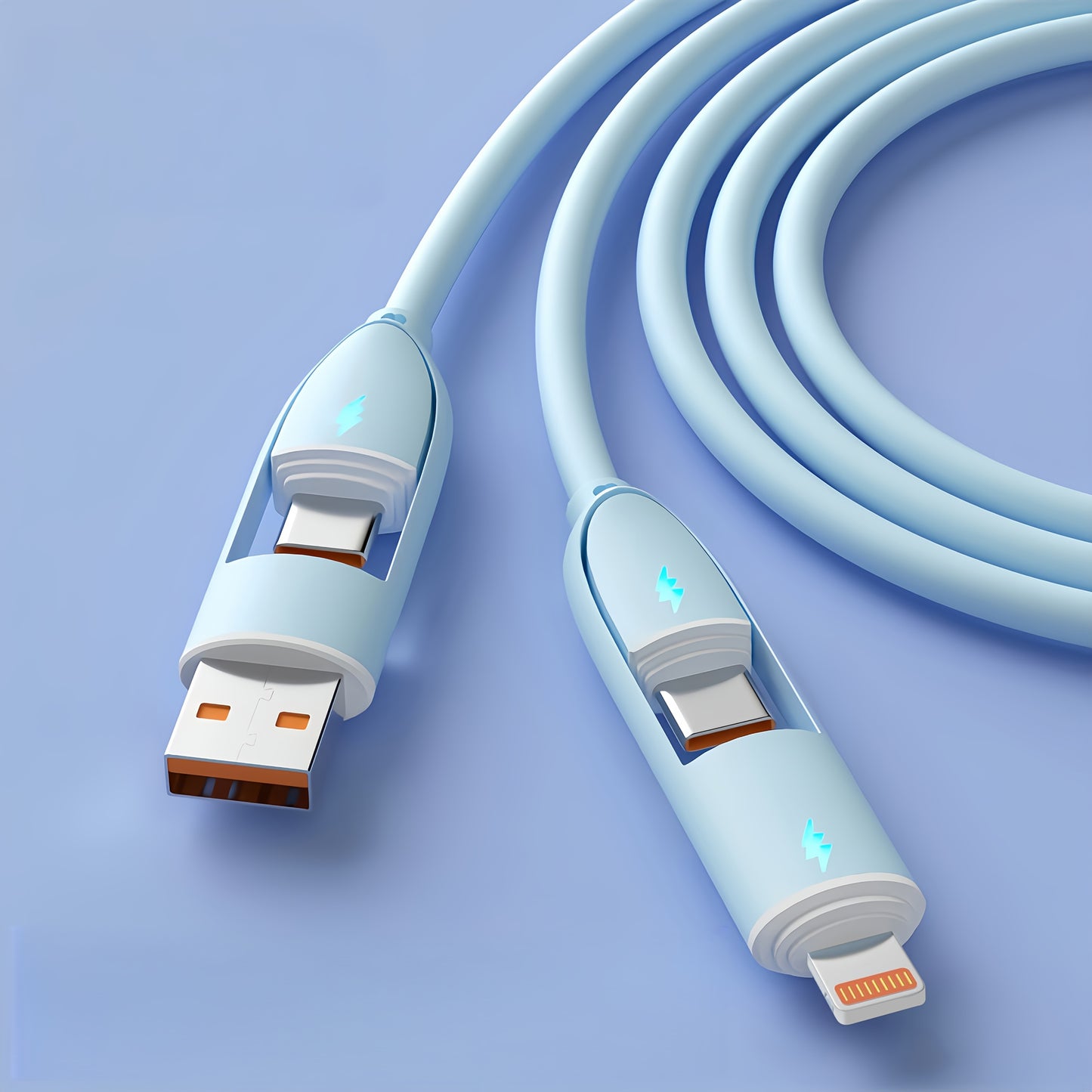 Câble de Charge Ultra-Rapide 4 en 1 – 66W, Type-C vers Lightning, Silicone | ZQJIL