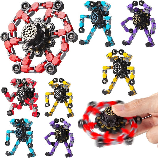 Lot 4 Robots Transformables Toupie Gyroscope Doigts - Robot a Chaine, Couleurs Melangees, Cadeau Enfants Ados 3 Ans+
