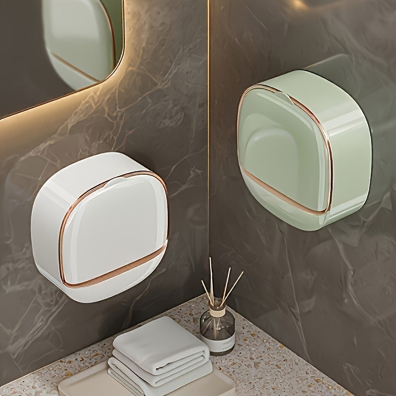 Porte-Savon Mural Etanche - Couvercle et Bac de Recuperation, Plastique, 3 Coloris