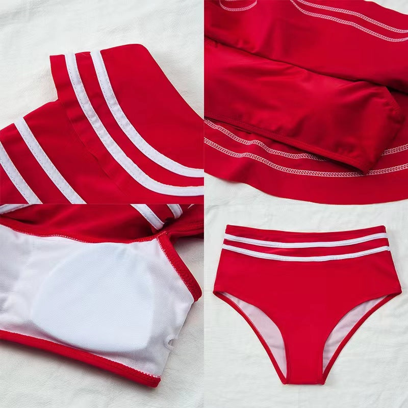 Bikini Bandeau À Volants Femme – Épaules Dénudées, Couleur Unie & Tissu Polyamide | S M L XL | OATONCAOMI