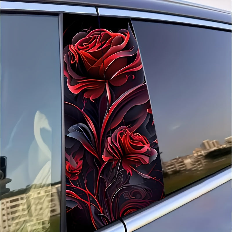 Lot de 2 Autocollants Voiture Rose Rouge - Stickers Vinyle Durable, Decoration Auto
