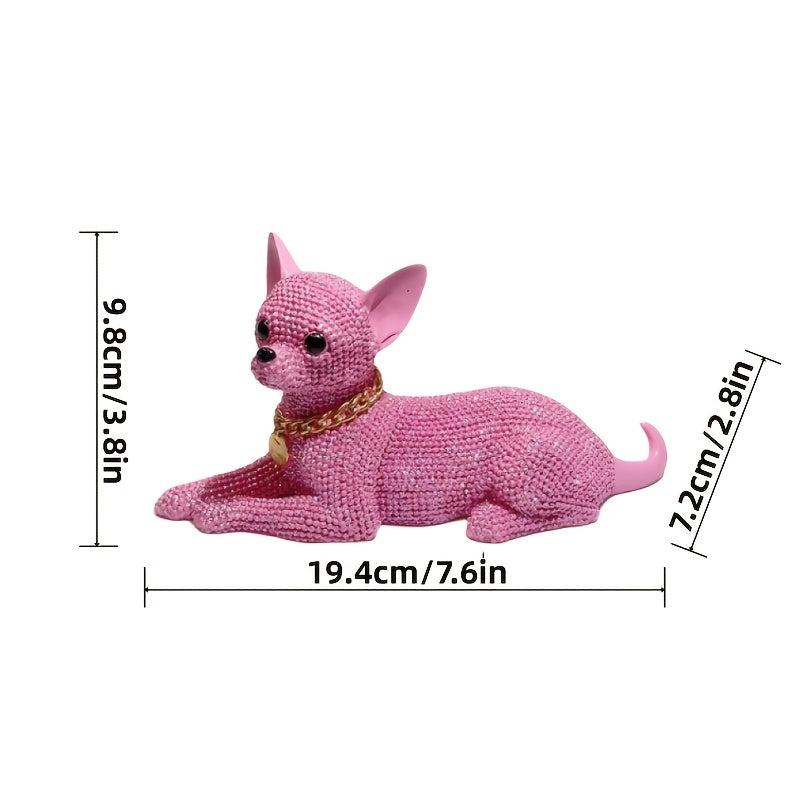Statue Décorative Chihuahua Rose en Résine — Figurine Chien, Détail Précis, Intérieur