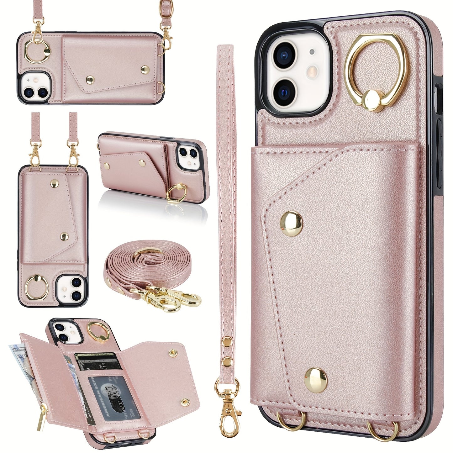 Étui Portefeuille Bandoulière iPhone – Similicuir, Support Intégré, Anti-Choc 📱✨