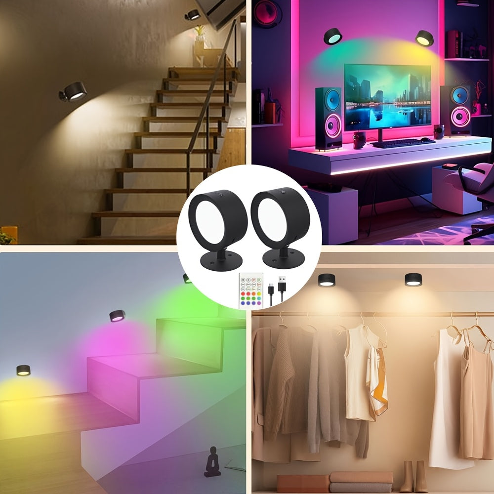 Lot de 2 appliques murales LED d'ambiance, 12 RVB + 2 couleurs, rotation à 360 ° - Topdecheztop.fr