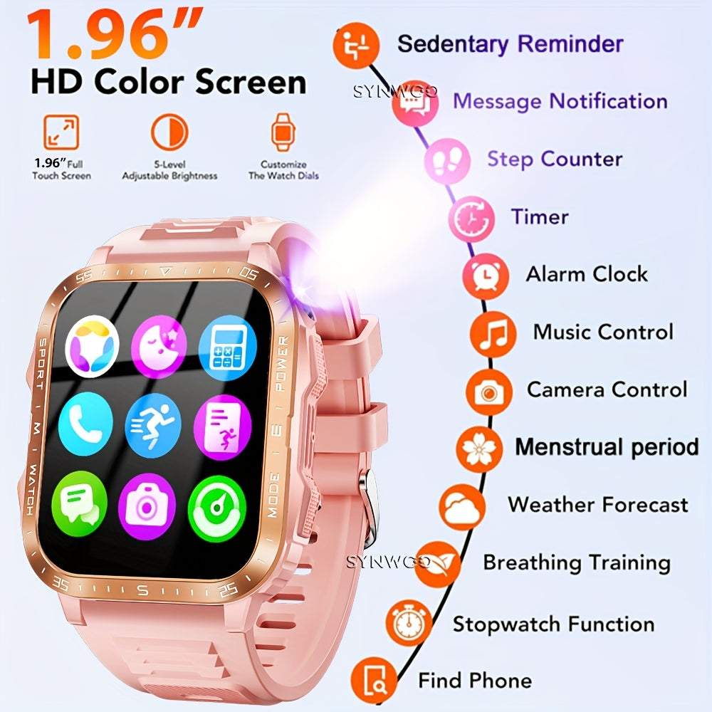 Synwoo Montre Connectee Femme Rose Ecran Tactile IPX8 Batterie 430mAh - LED Appels Assistant Vocal Multisports Suivi Sommeil Compatible Android iPhone