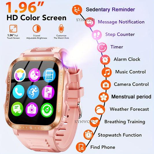 Synwoo Montre Connectee Femme Rose Ecran Tactile IPX8 Batterie 430mAh - LED Appels Assistant Vocal Multisports Suivi Sommeil Compatible Android iPhone