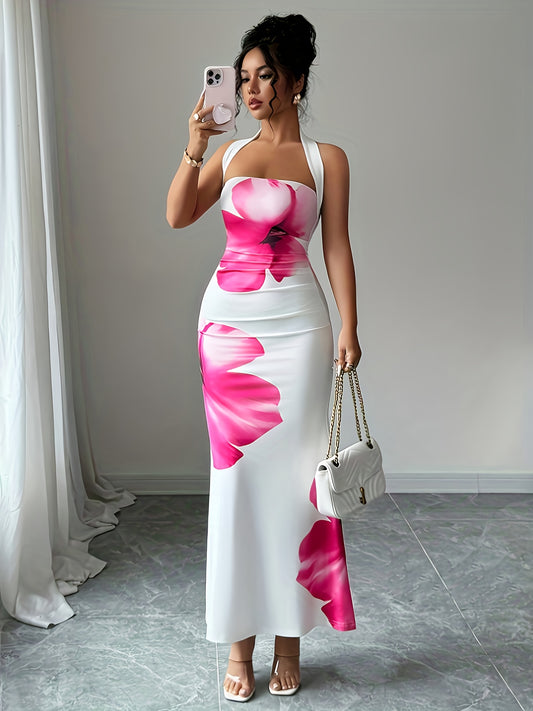 Robe d'été fleurie sans bretelles - Coupe cintrée & volants