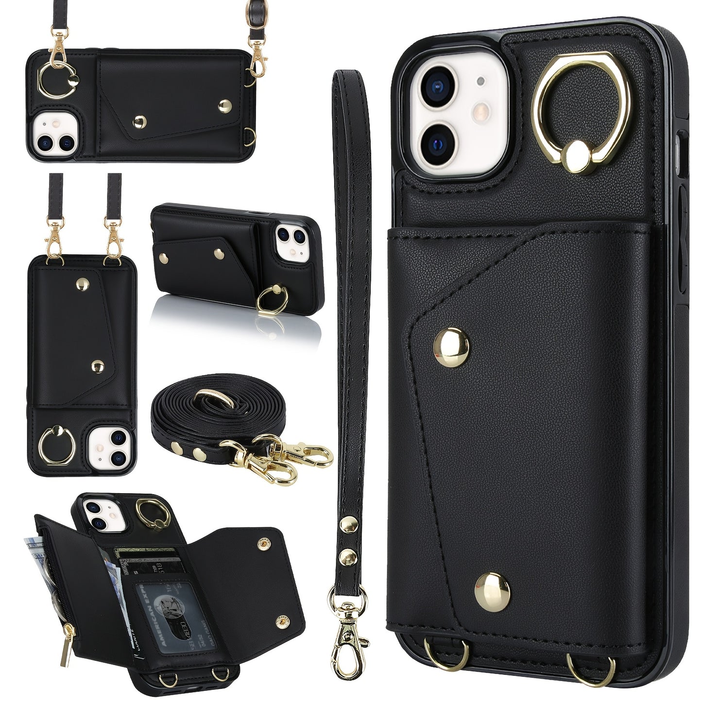 Étui Portefeuille Bandoulière iPhone – Similicuir, Support Intégré, Anti-Choc 📱✨