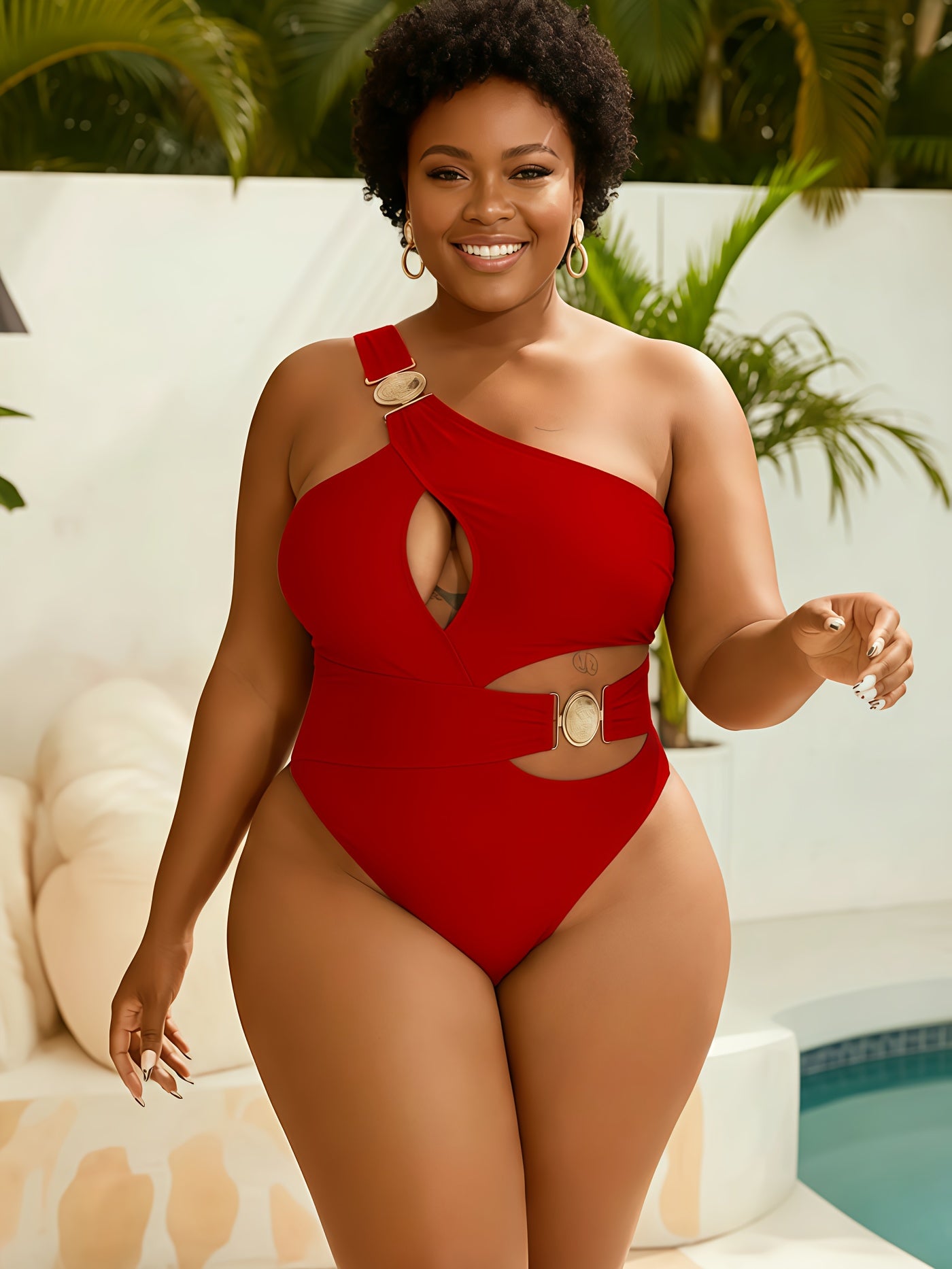 Maillot de Bain Une Piece Femme Sexy - Une Epaule, Push-Up, Grande Taille L a 4XL