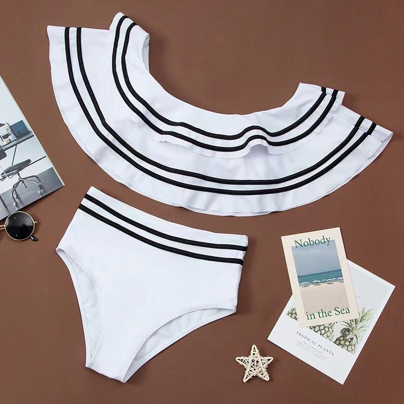 Bikini Bandeau À Volants Femme – Épaules Dénudées, Couleur Unie & Tissu Polyamide | S M L XL | OATONCAOMI