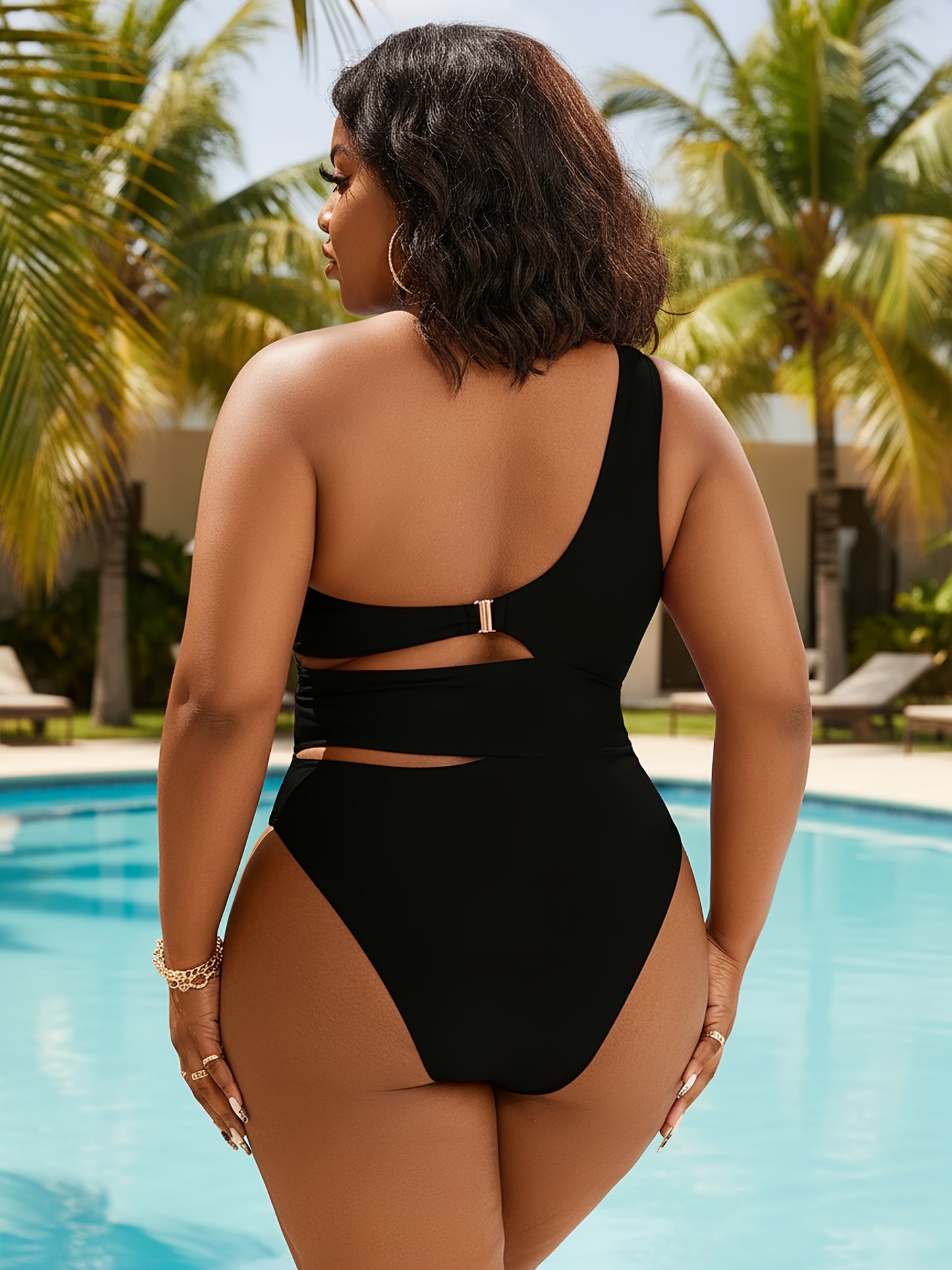 Maillot de Bain Une Piece Femme Sexy - Une Epaule, Push-Up, Grande Taille L a 4XL