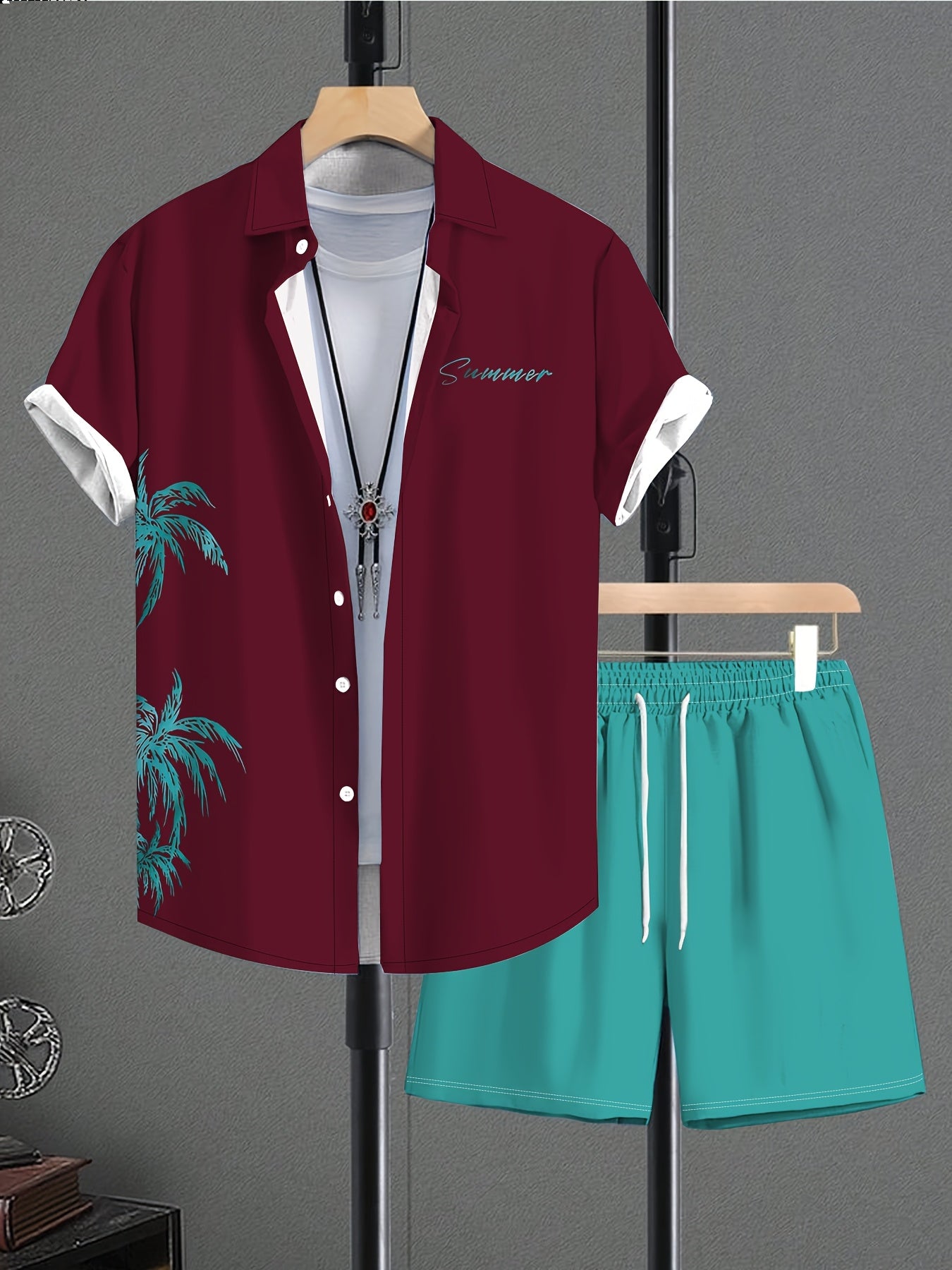 Ensemble Chemise Manches Courtes et Short Imprime Homme - Tenue Ete Decontractee
