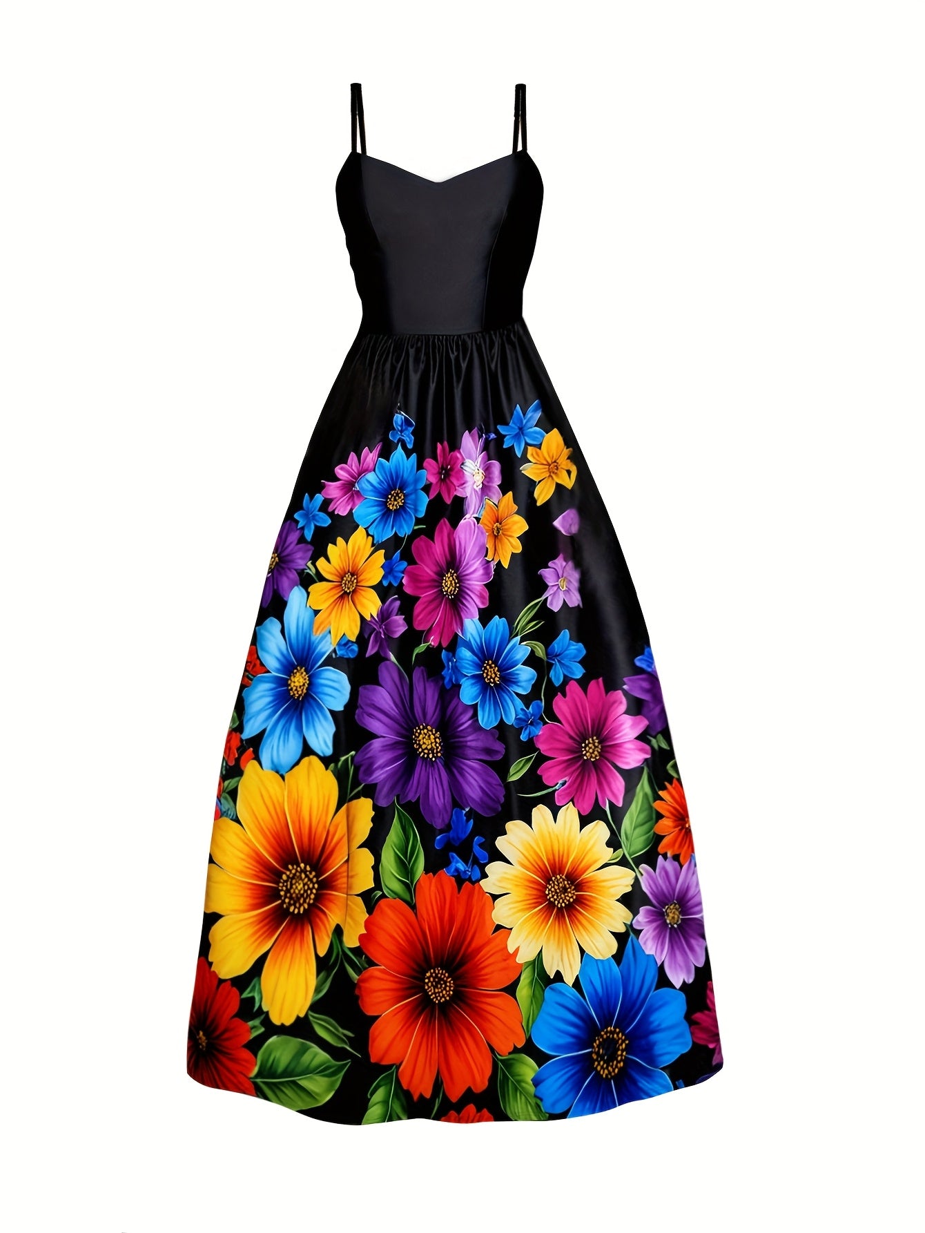 Robe Élégante Bretelles Spaghetti Imprimé Floral – Printemps/Automne, Tissu Élastique