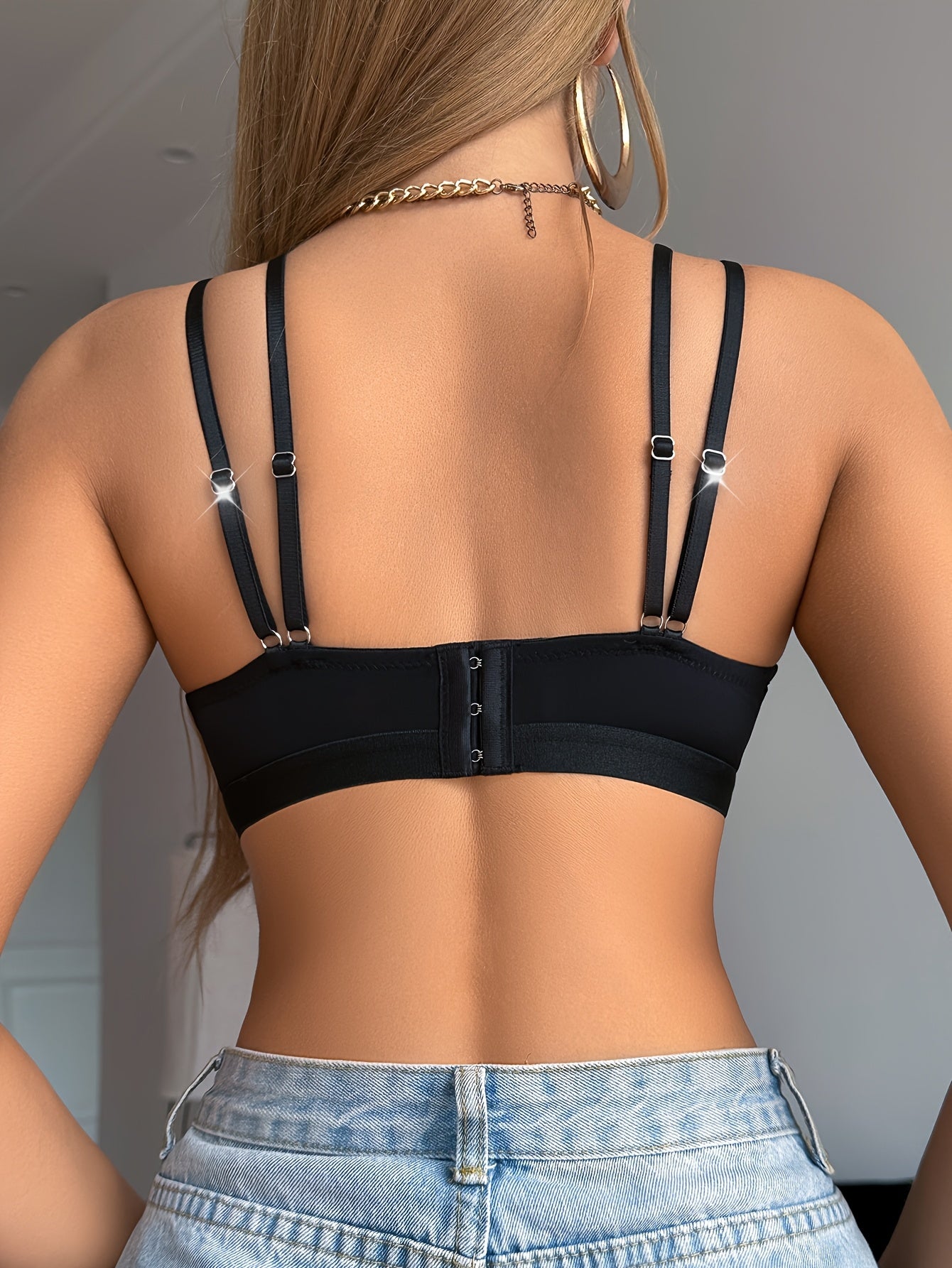 Soutien-Gorge Sans Armatures Femme - Bretelles Fines, Sans Rembourrage, Style Sexy, Noir