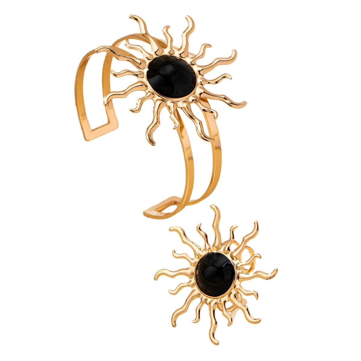 Ensemble Bracelet et Bague Tournesol Femme Alliage Electroplate - Rose Noir Violet