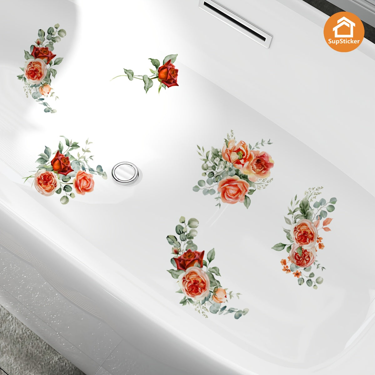 Sticker Autocollant Baignoire Lavabo Motif Floral - Vinyle, Facile a Poser, 4 Coloris, 32x47cm
