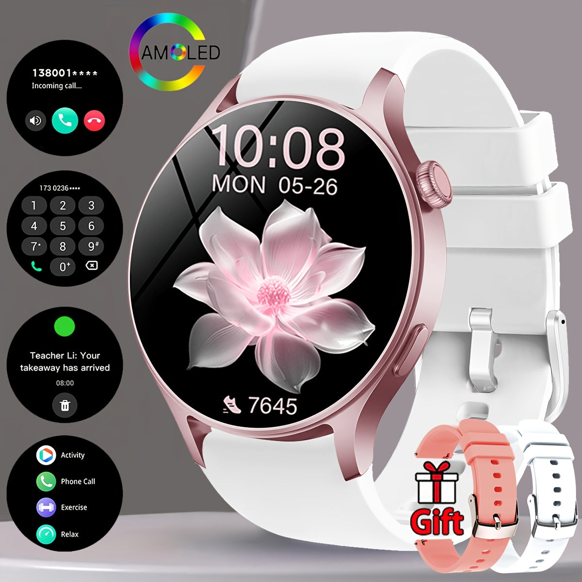Montre Connectée Femme – Écran AMOLED HD 1,53", Appels Sans Fil, Assistant Vocal & 100+ Apps | IP68