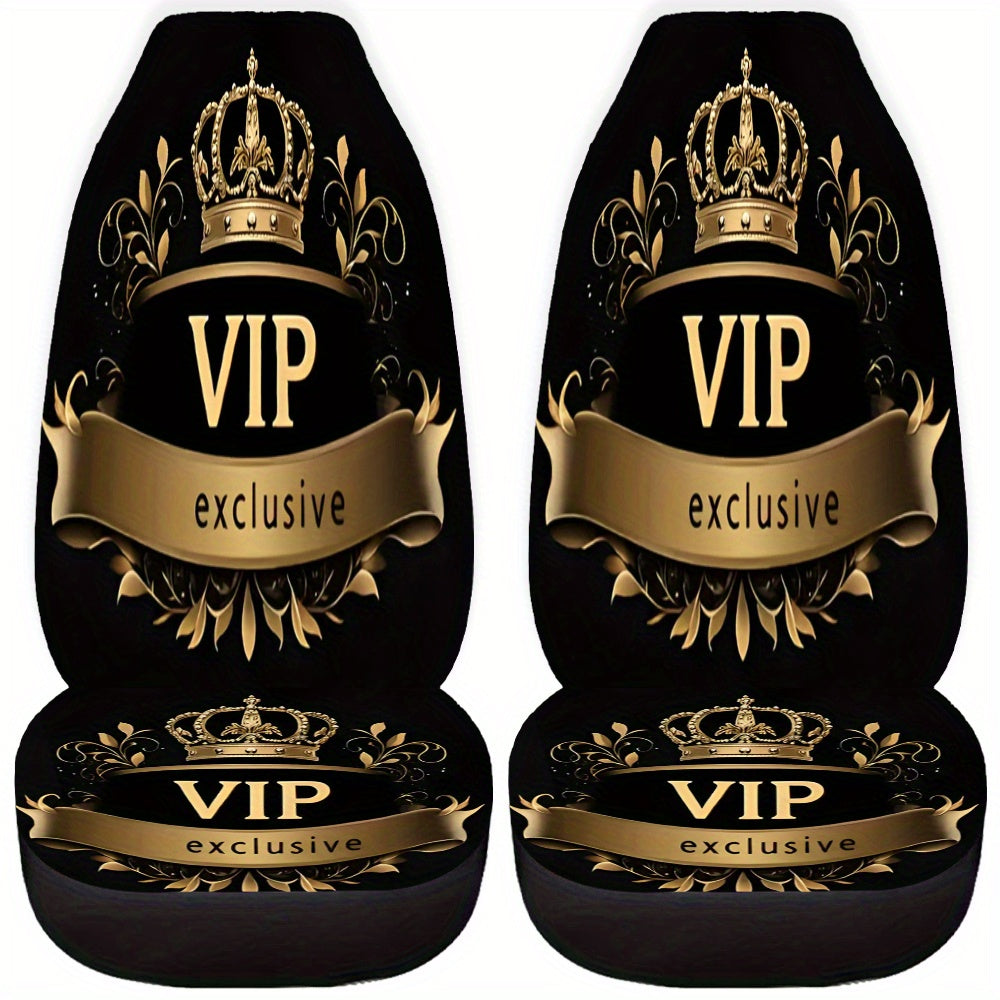 Lot de 2 Housses de Siège Auto VIP — Imprimé Couronne, Toile & Éponge, Ajustement Universel