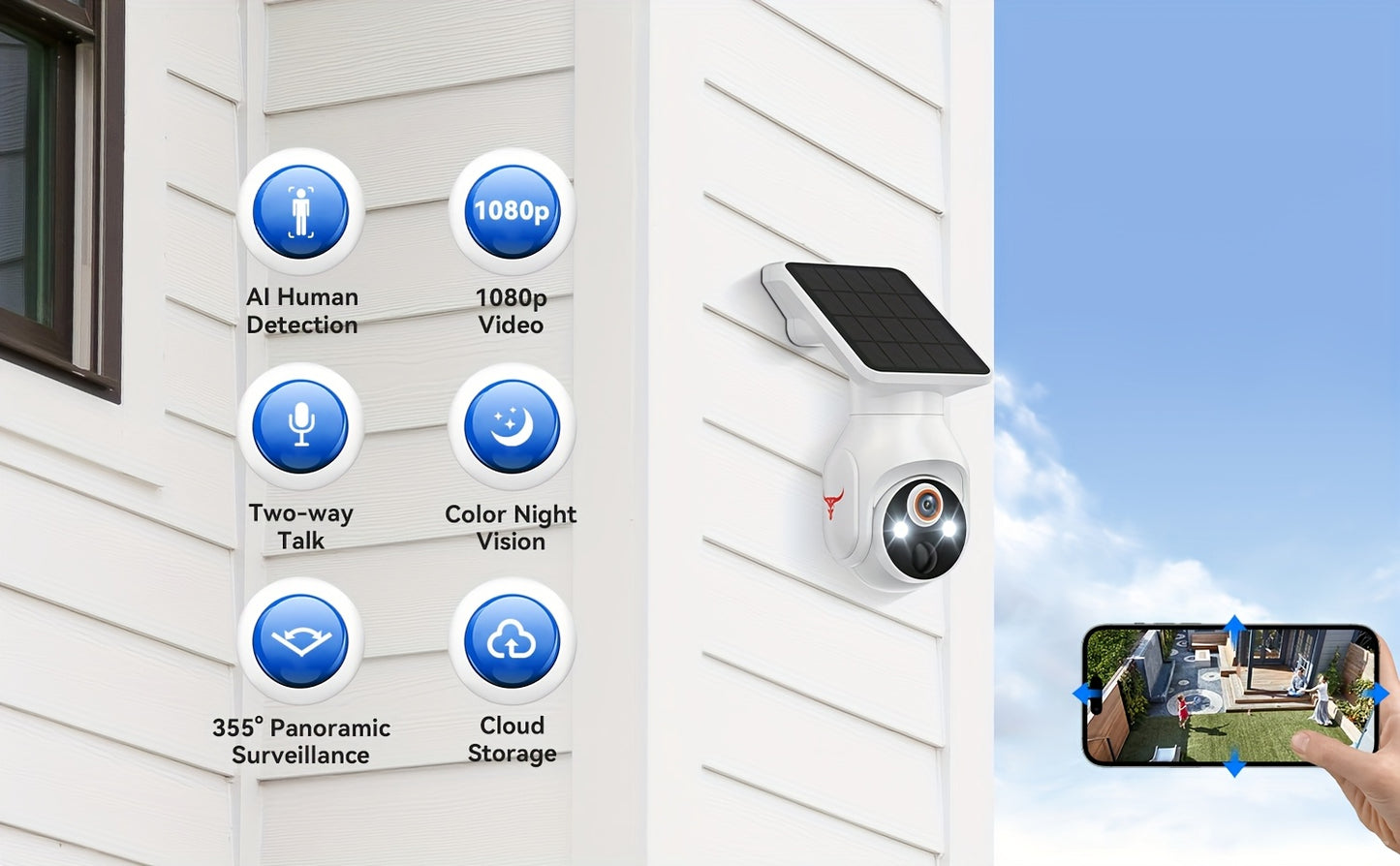 Caméra de sécurité extérieure solaire WiFi 1080p