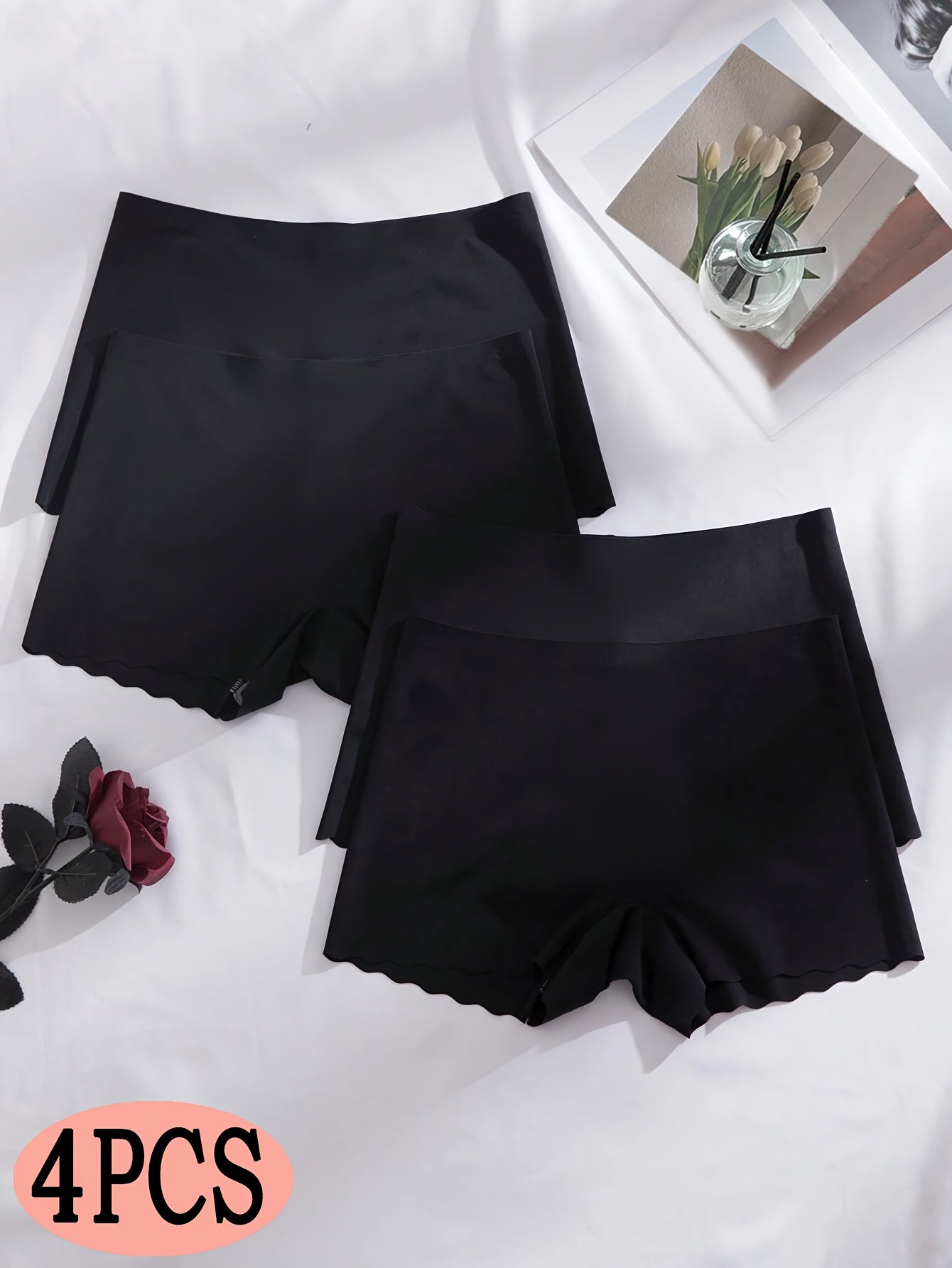 Lot de 4 Culottes Shorty Femme Mi-Haute - Doux, Extensible & Elegant