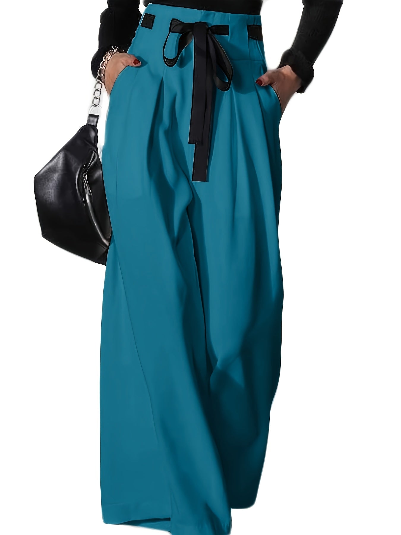 Pantalon Large Femme - Jambes Larges, Ceinture Incluse, Coupe Ample, Style Elegant