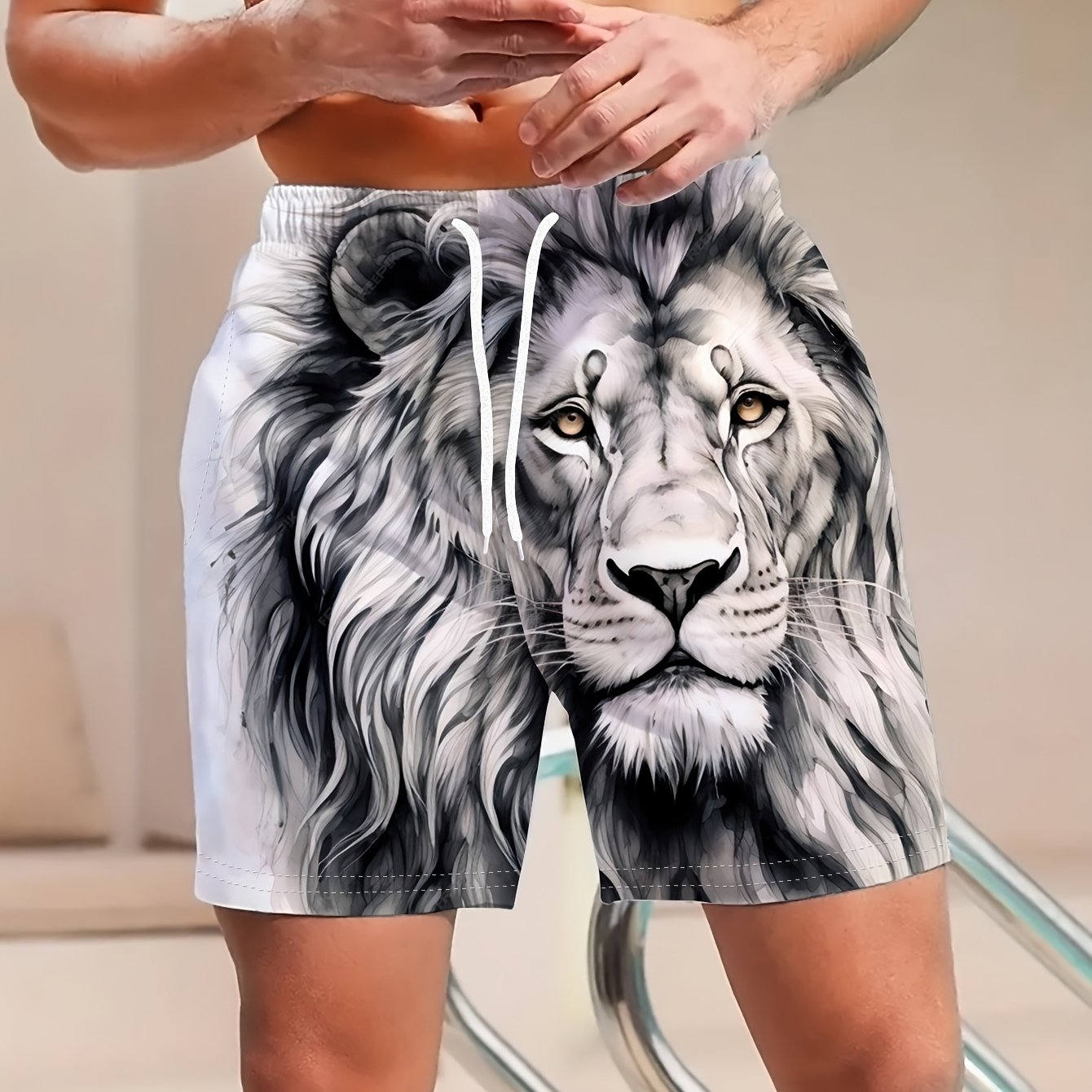 Short de Bain Homme Imprimé Lion Fantaisie - Style Décontracté