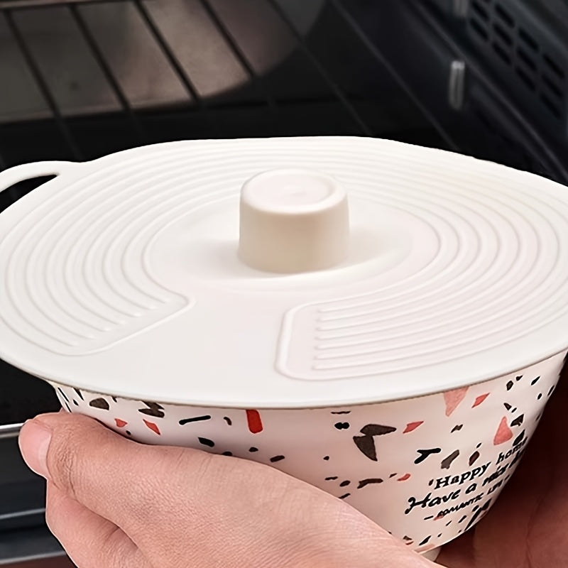 Lot 3 Couvercles Silicone Double Poignee Fermeture Ventouse - Micro-Ondes Lave-Vaisselle Antiadherent Blanc