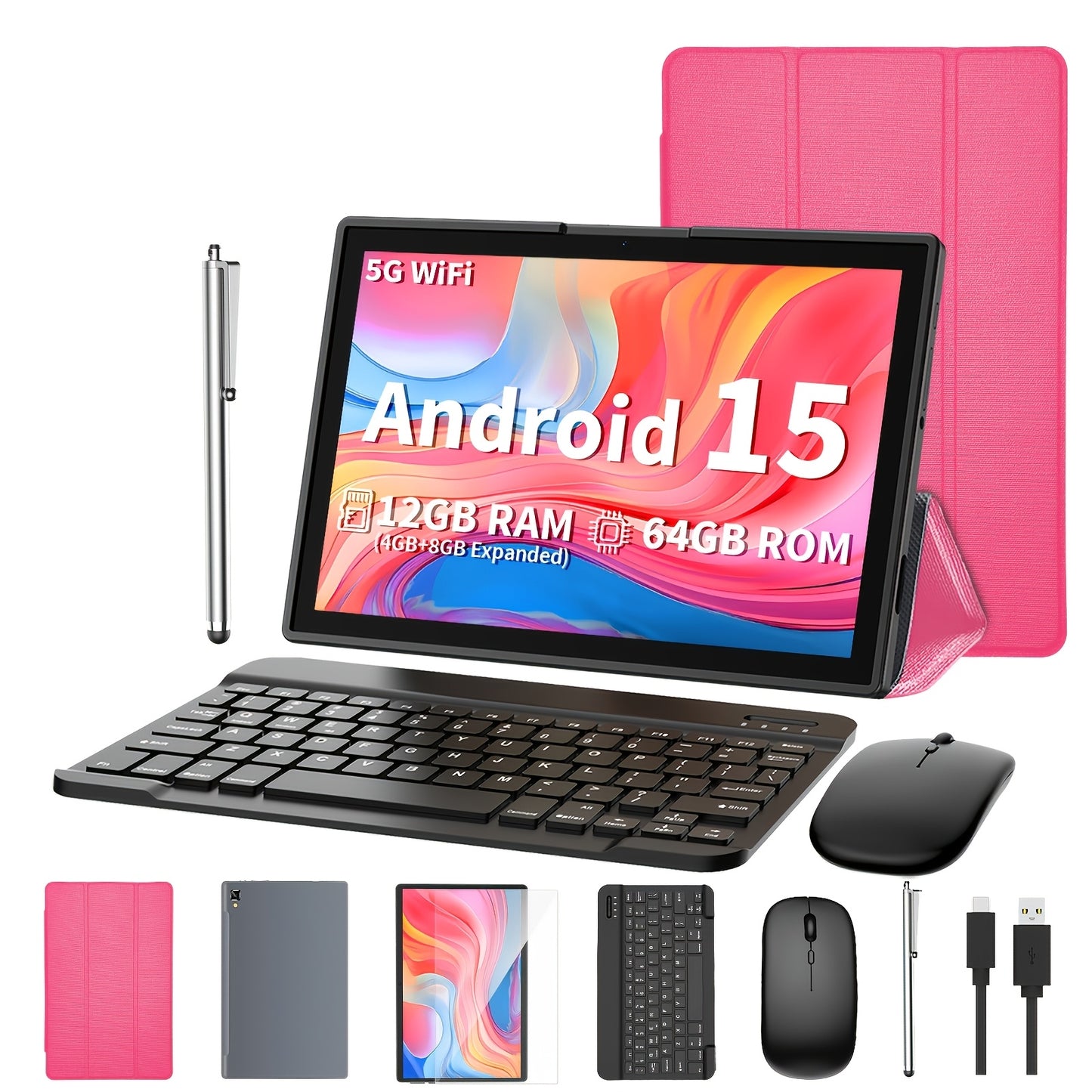 Tablette Android 15 10,1 Pouces 12Go RAM 64Go - 2-en-1 WiFi 6 Double Camera