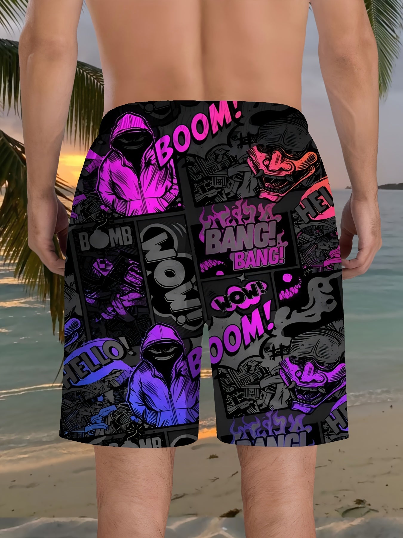 Short de Plage Homme Imprimé 3D – Style Hip-Hop Audacieux 🎵🏖️