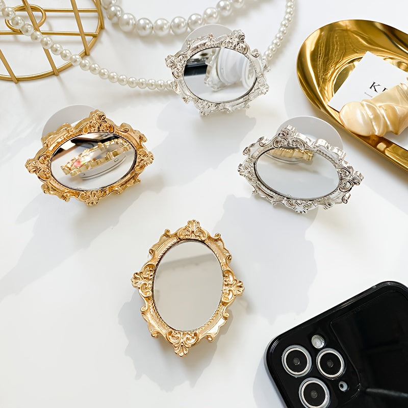 Support Téléphone Pliable ABS avec Miroir – Coussinet Adhésif, Doré & Argenté