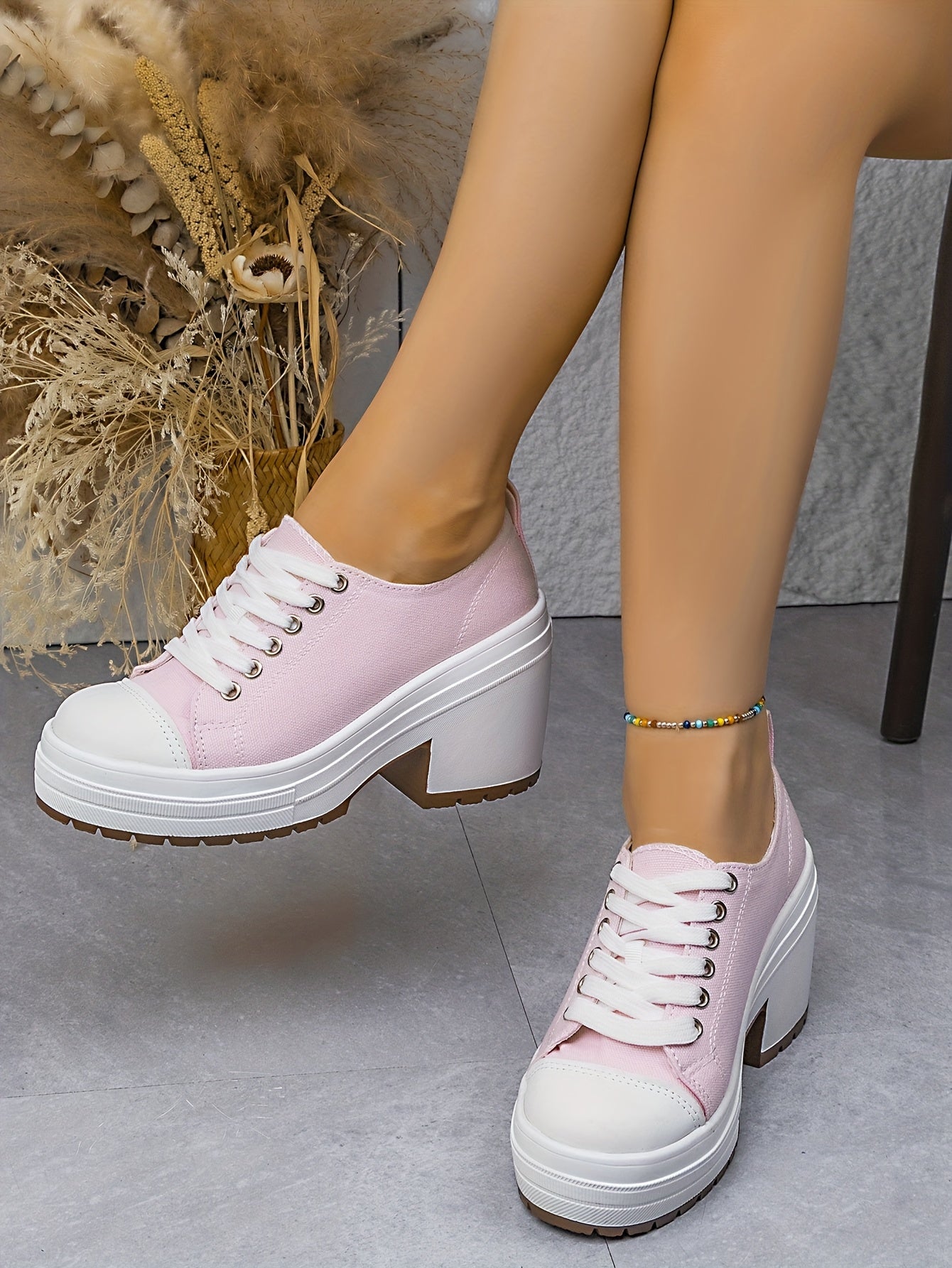 Baskets Femme Mi-Haute Plateforme Lacets - Tissu Semelle PU Style Sport 7 Coloris EU 36-42