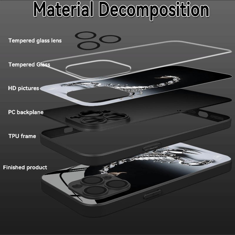 Coque iPhone Verre Trempé Motif Scorpion – Compatible MagSafe, Relief UV, iPhone 11 au 16 Pro Max