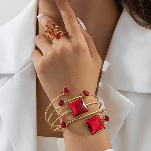 Ensemble bracelets et bagues femme plaque or KC - Style elegant, mosaique resine, toutes saisons, dore