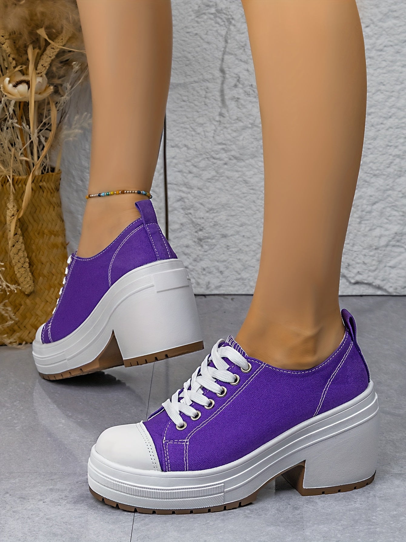 Baskets Femme Mi-Haute Plateforme Lacets - Tissu Semelle PU Style Sport 7 Coloris EU 36-42