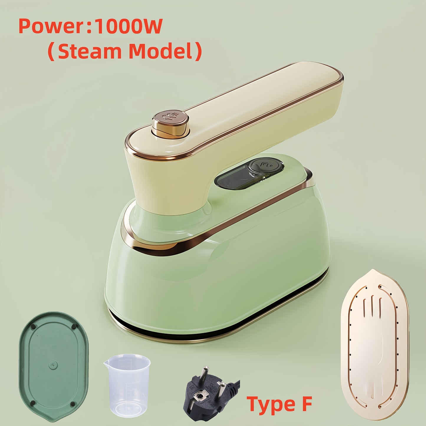 Mini Fer a Repasser Portable Chauffage Rapide - Vapeur 1000W ou Sans Vapeur 40W Maison et Voyage Vert Gris