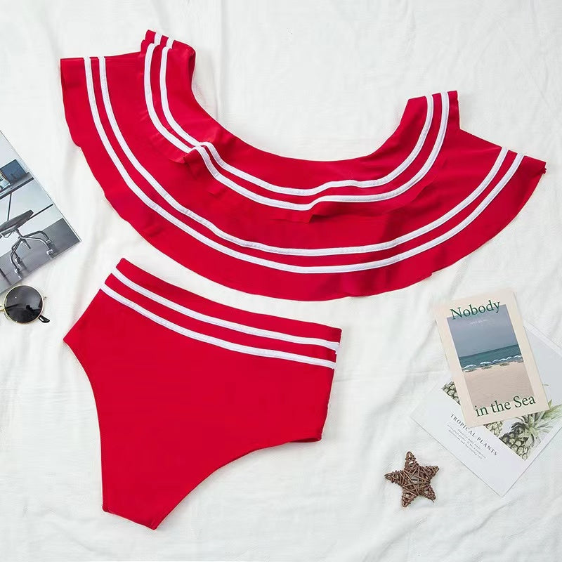 Bikini Bandeau À Volants Femme – Épaules Dénudées, Couleur Unie & Tissu Polyamide | S M L XL | OATONCAOMI