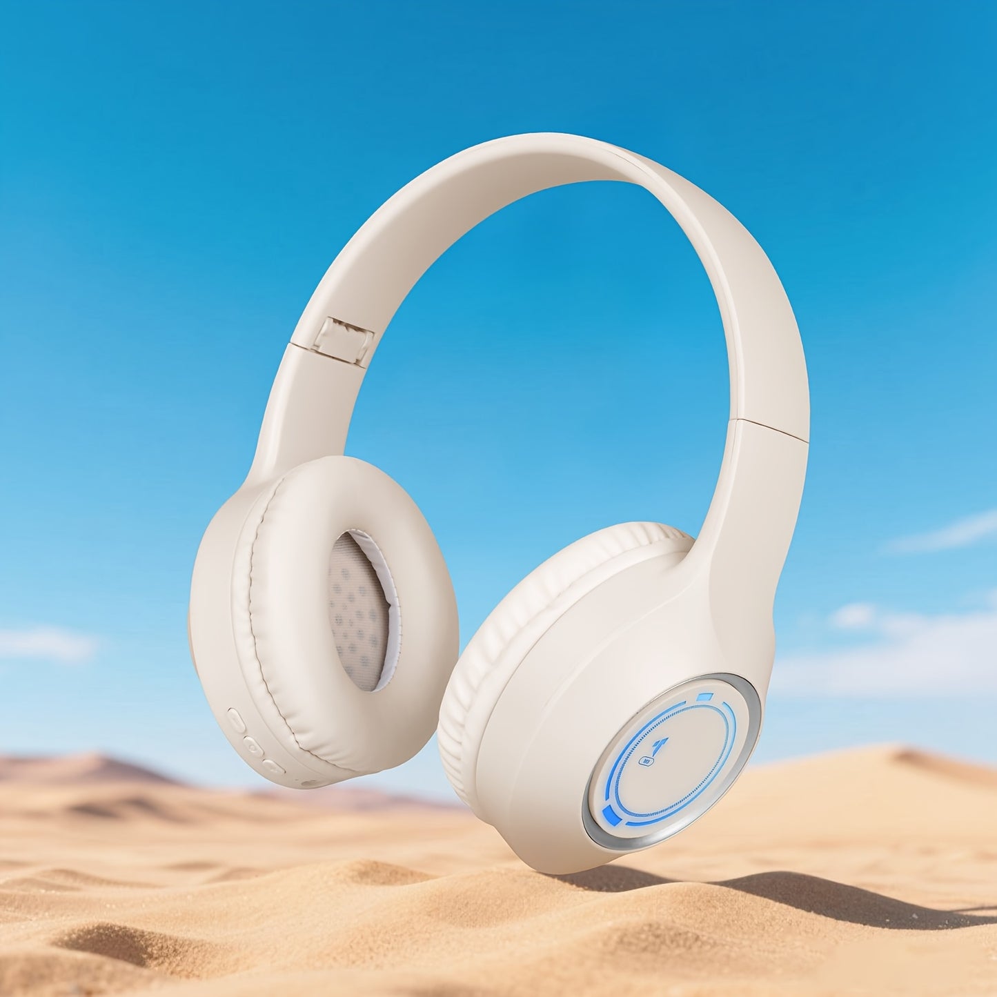 Casque Sans Fil Supra-Auriculaire Pliable – Micro Intégré, Batterie 150mAh & USB-C | Thème Anime & Film | Noir & Beige