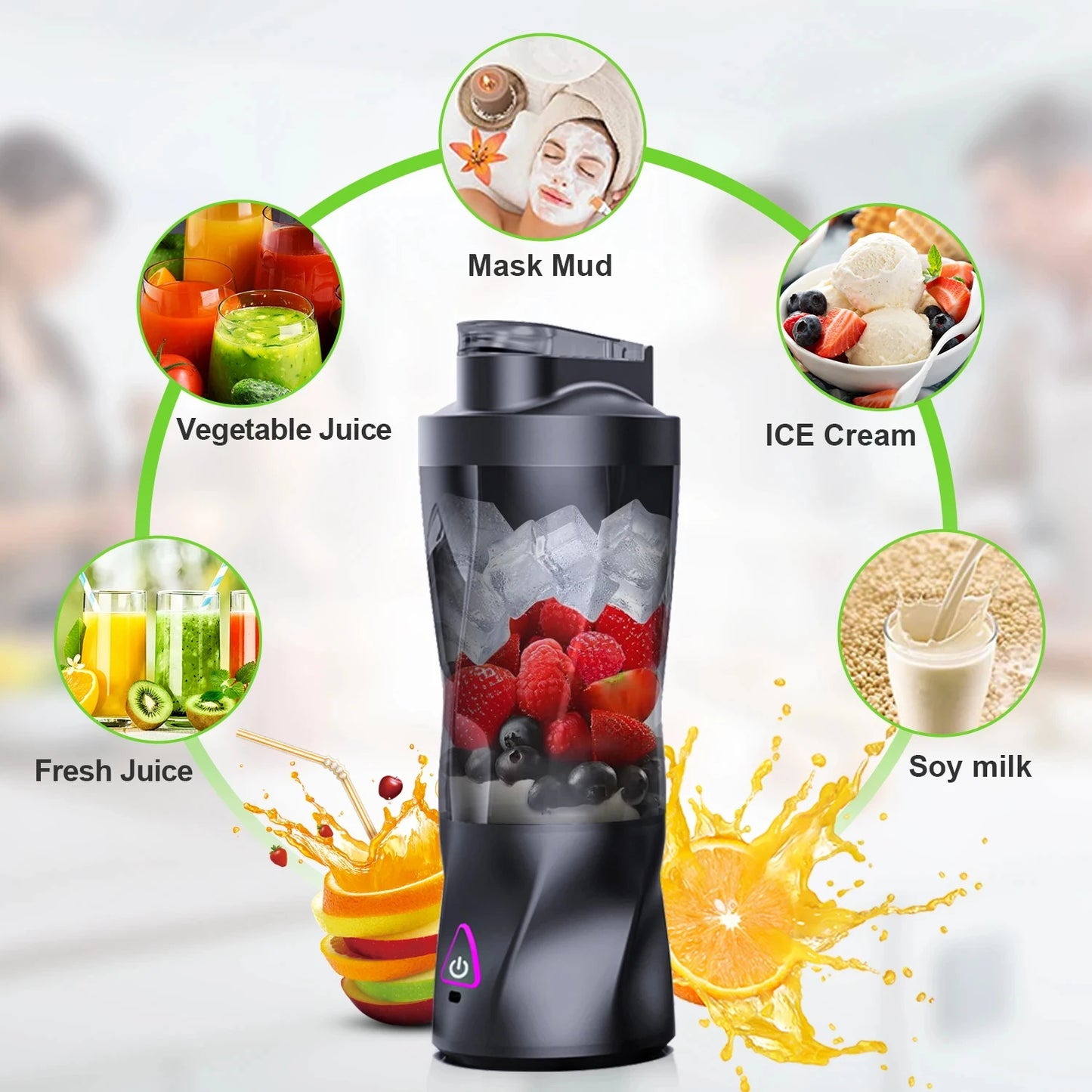 Mixeur extracteur de jus portable rechargeable USB 700 ml - Lames inox, 22000 tr/min, smoothies milkshakes, noir