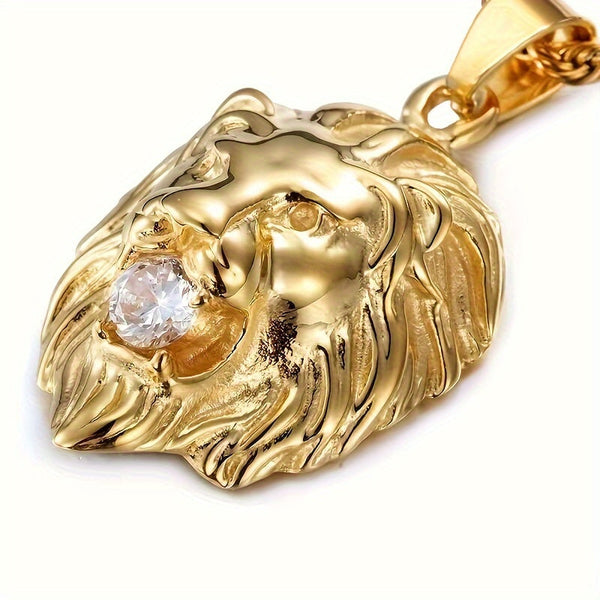 Collier avec pendentif lion plaqué or et zircon - Topdecheztop.fr