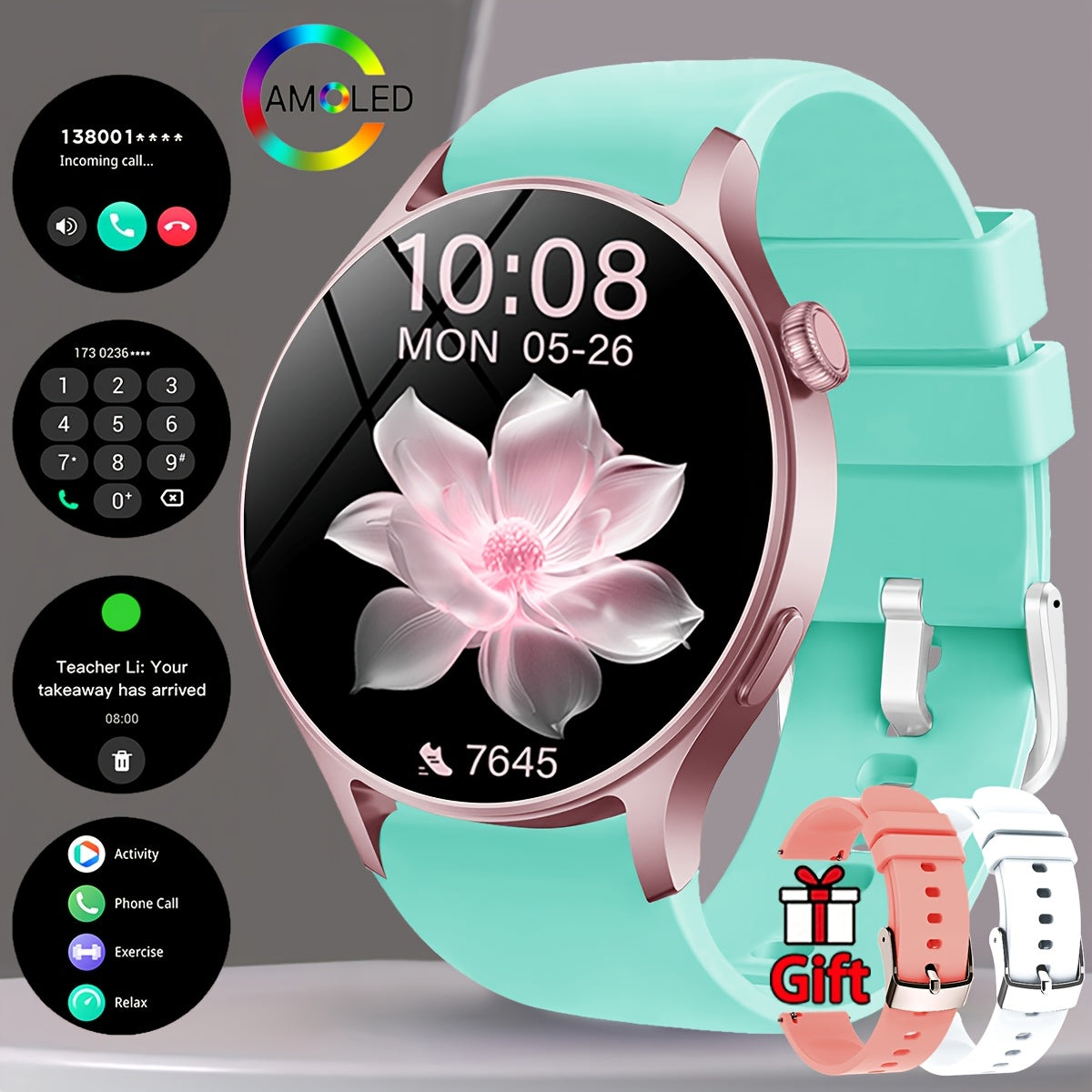 Montre Connectée Femme – Écran AMOLED HD 1,53", Appels Sans Fil, Assistant Vocal & 100+ Apps | IP68