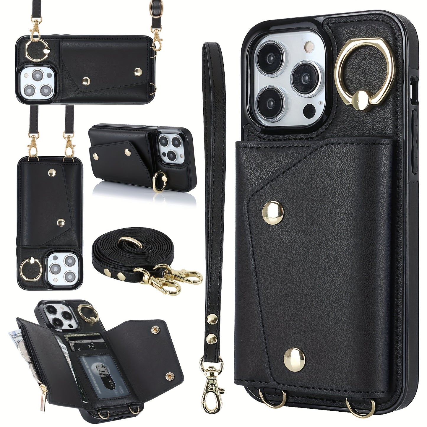 Étui Portefeuille Bandoulière iPhone – Similicuir, Support Intégré, Anti-Choc 📱✨