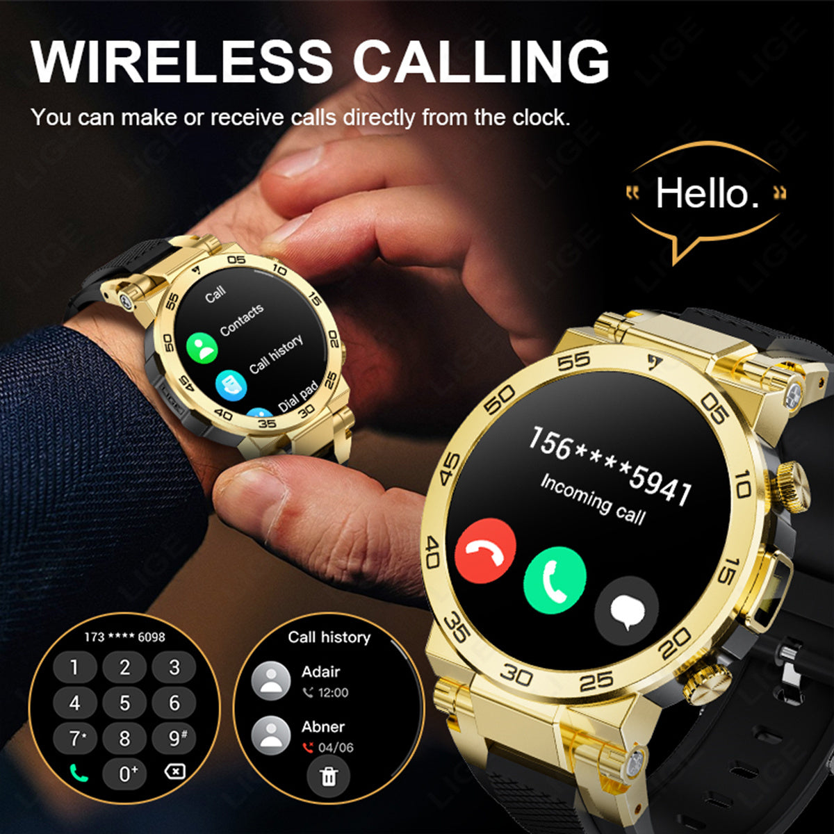 Montre Connectée LIGE Homme — Cadran Rond, Bracelet Silicone, Chronomètre, 3 Coloris