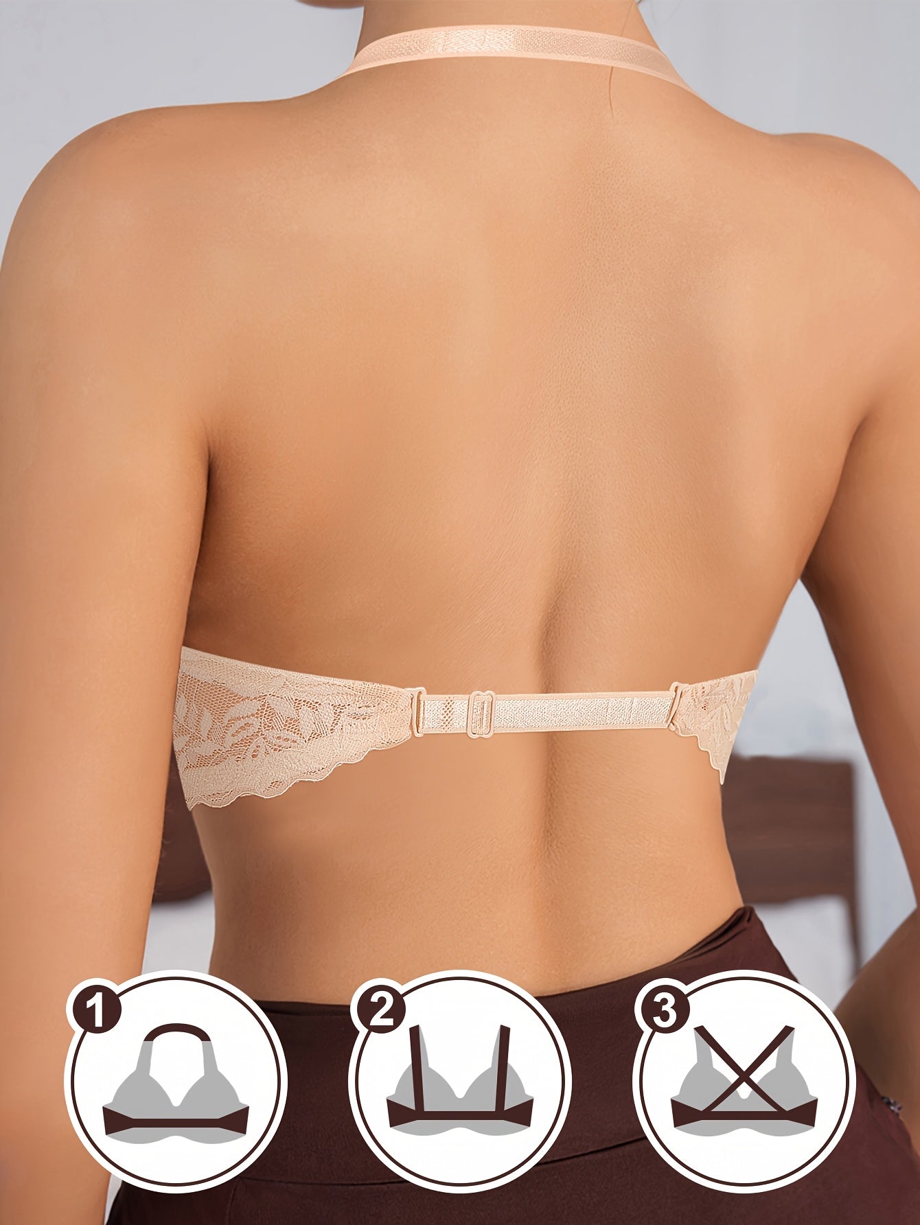 Soutien-Gorge en Dentelle Sexy – Dos Nu, Sous-Armatures, Bretelles Amovibles | Bonnets Fins & Respirants | Noir & Beige