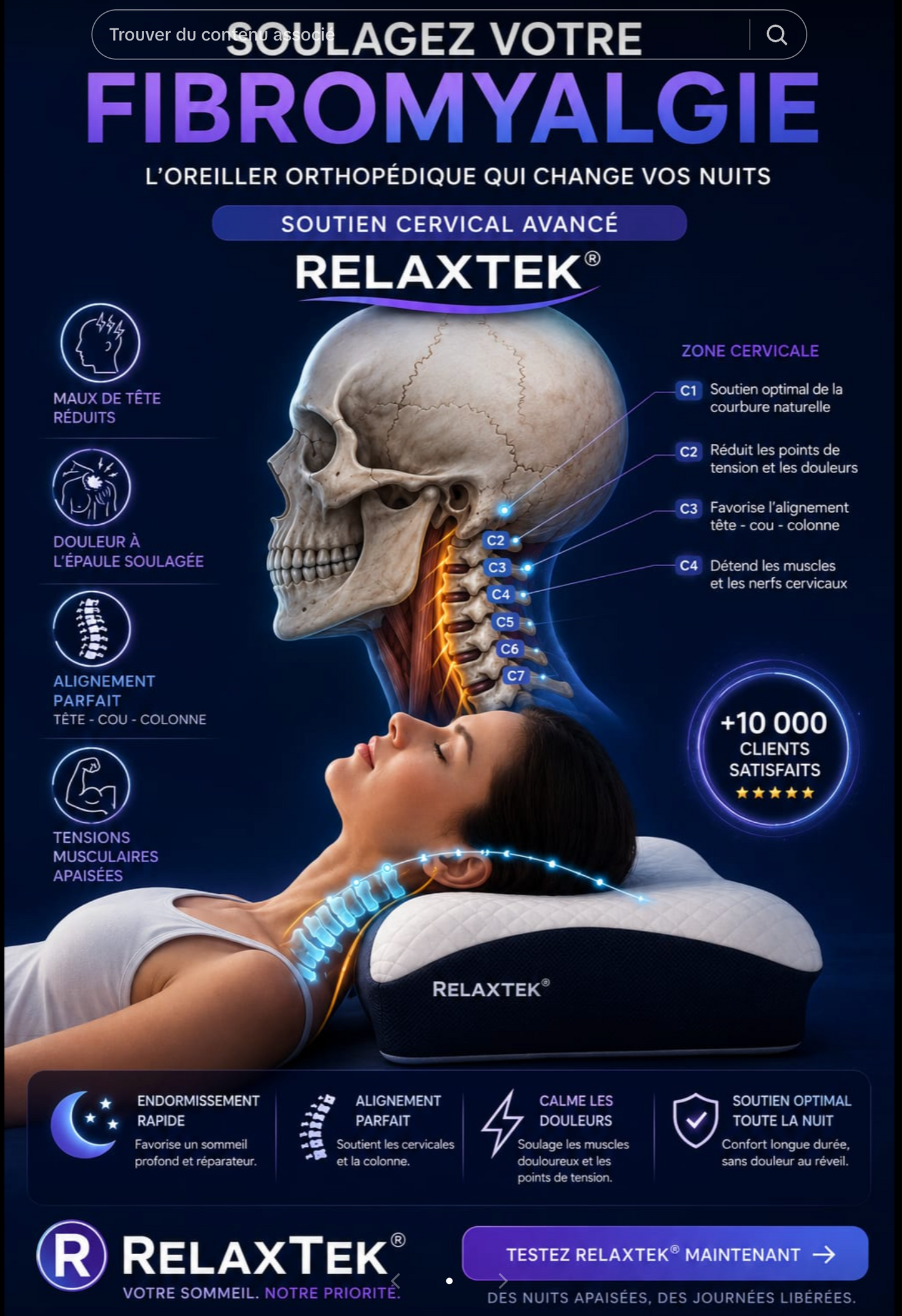 Oreiller Cervical Ergonomique Mémoire de Forme 2 en 1 - Coussin Orthopédique Nuque & Dos, Housse Lavable, 60x40cm