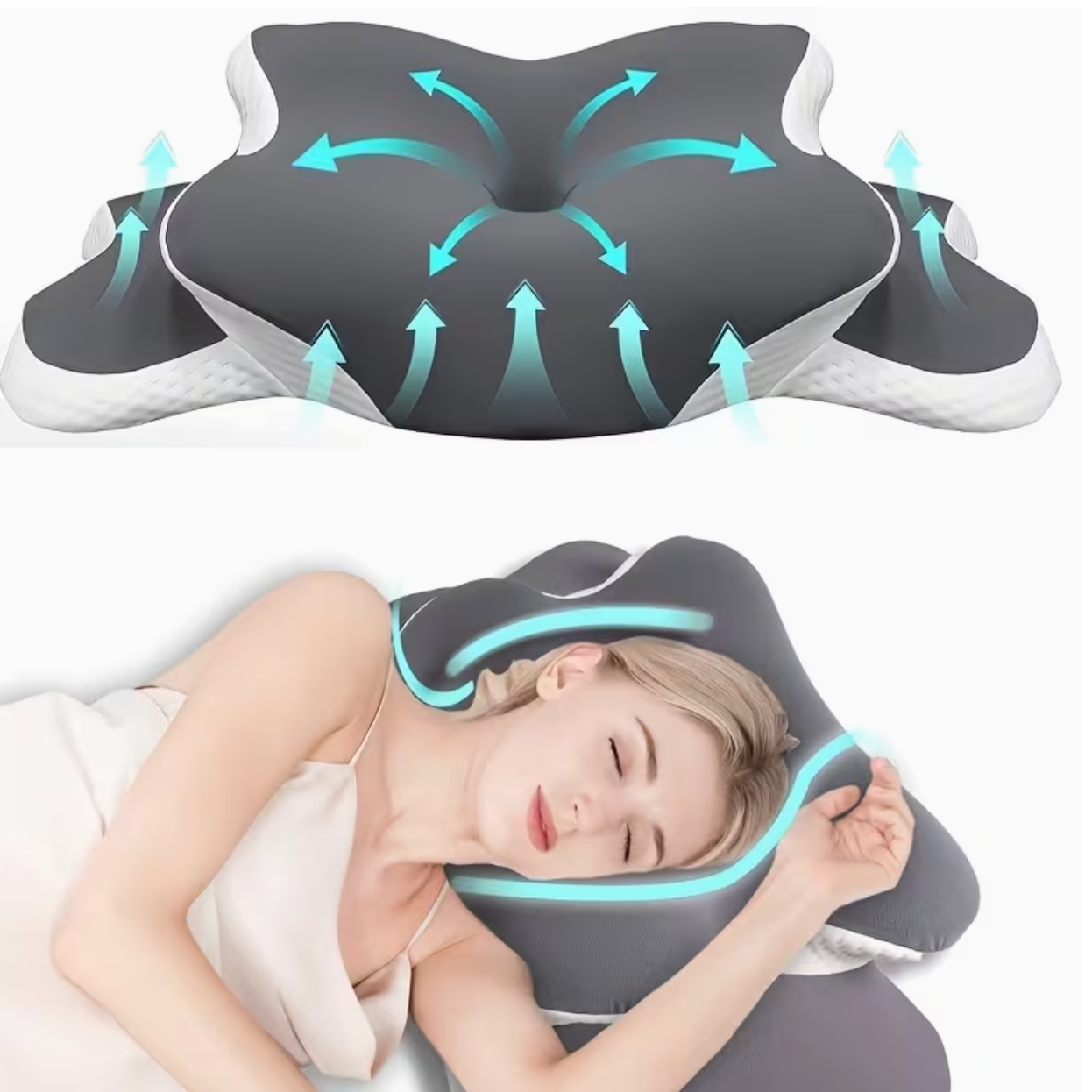 Oreiller Cervical Ergonomique Mémoire de Forme 2 en 1 - Coussin Orthopédique Nuque & Dos, Housse Lavable, 60x40cm
