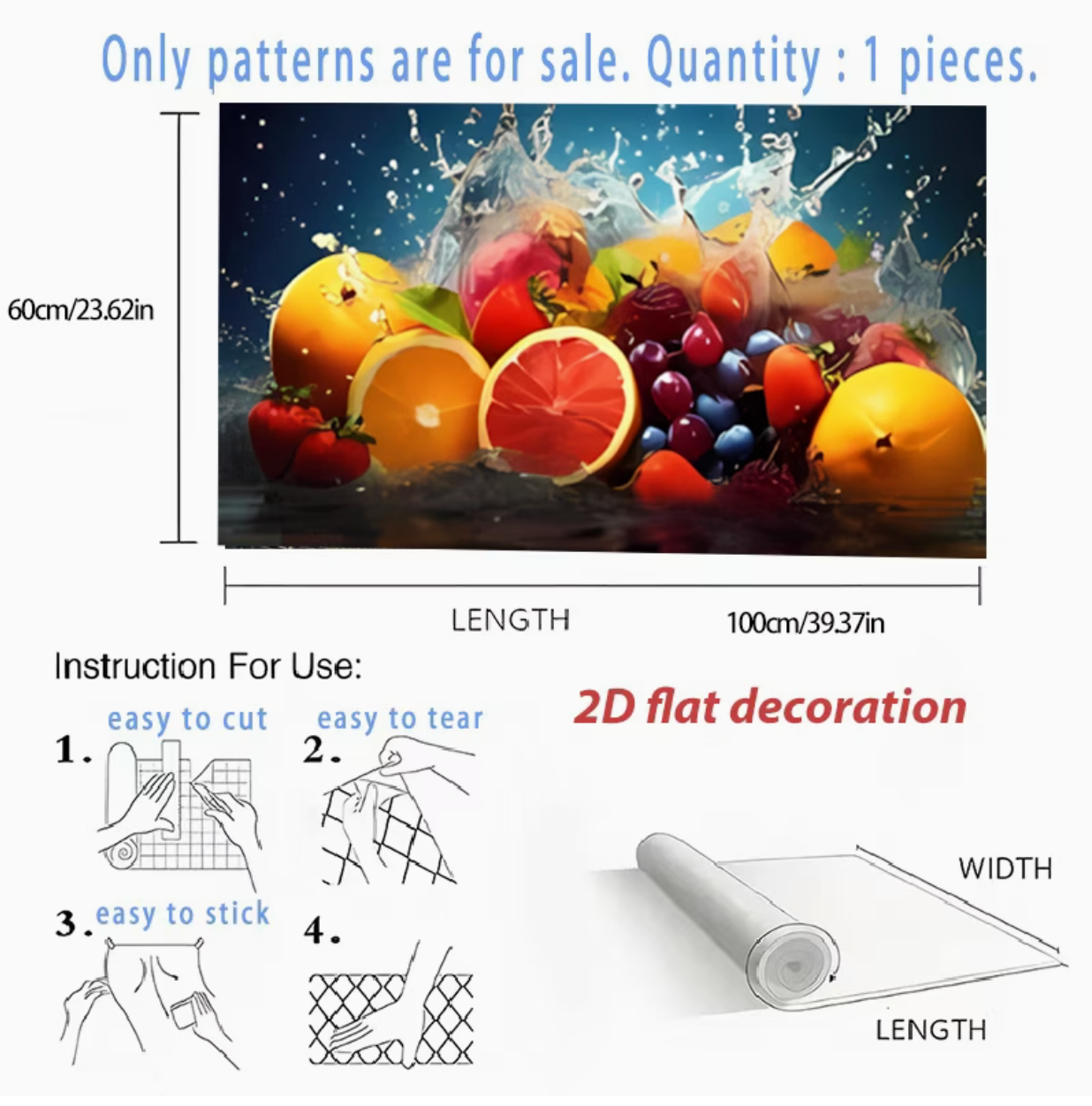 Autocollant Vinyle Fruits Frais - Auto-Adhesif Semi-Mat Resistant Eau et UV Multi-Surfaces