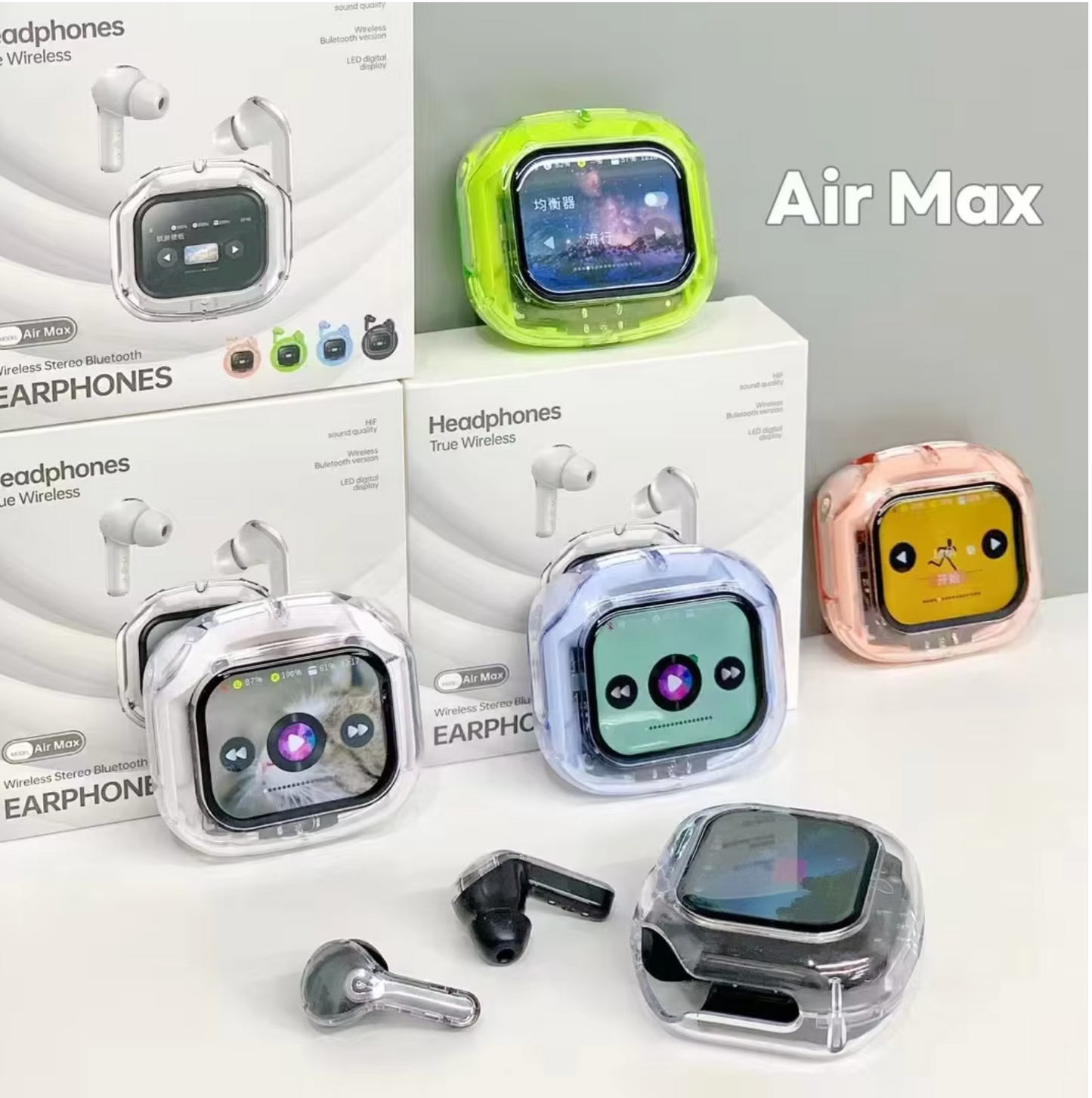 Écouteurs Sans Fil Airmax – Design Transparent, Écran Tactile, ENC, IPX-3