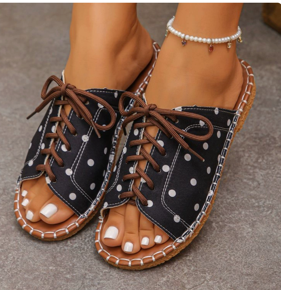 Sandales Plates Femme Pois Antiderapantes - Bout Ouvert Plage & Exterieur Ete
