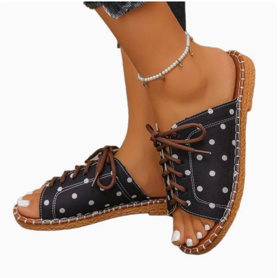 Sandales Plates Femme Pois Antiderapantes - Bout Ouvert Plage & Exterieur Ete